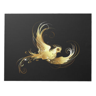 Golden Bird on Black Background Notepad