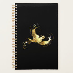 Golden Bird on Black Background Planner