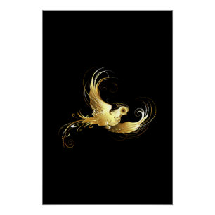 Golden Bird on Black Background Poster