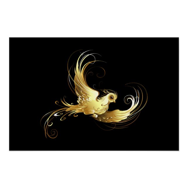 Golden Bird on Black Background Poster (Front)