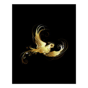 Golden Bird on Black Background Poster