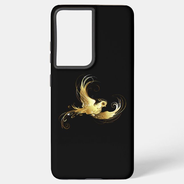 Golden Bird on Black Background Samsung Galaxy S21+ Case (Back)