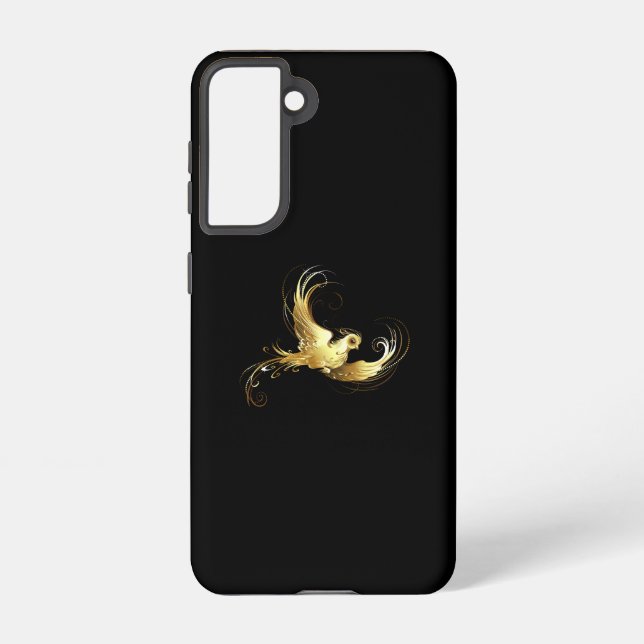 Golden Bird on Black Background Samsung Galaxy S21 Case (Back)