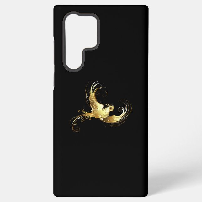 Golden Bird on Black Background Samsung Galaxy S22 Ultra Case (Back)