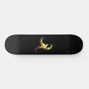 Golden Bird on Black Background Skateboard