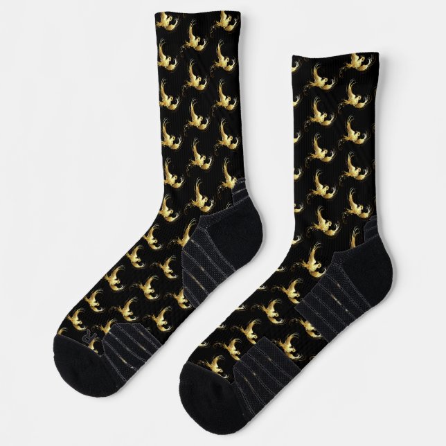 Golden Bird on Black Background Socks (Left)
