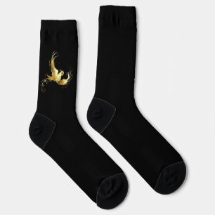 Golden Bird on Black Background Socks