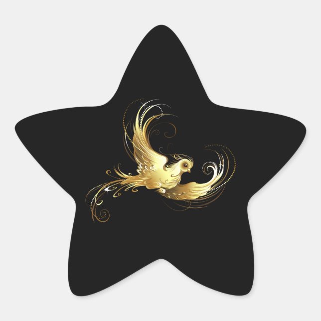 Golden Bird on Black Background Star Sticker (Front)