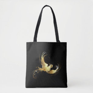 Golden Bird on Black Background Tote Bag