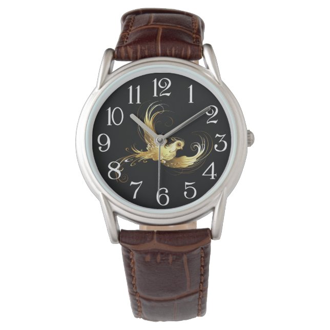 Golden Bird on Black Background Watch (Front)