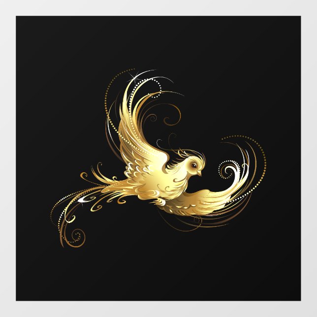Golden Bird on Black Background Window Cling (Sheet)