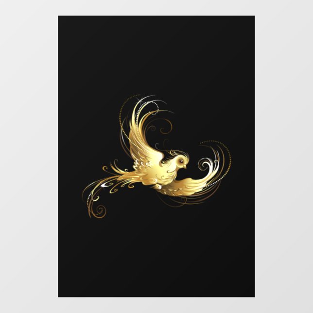 Golden Bird on Black Background Window Cling (Sheet)