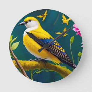 Golden Bird Round Clock
