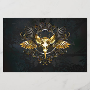 Golden Bird Skull on Black background