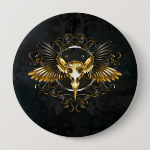 Golden Bird Skull on Black background 10 Cm Round Badge