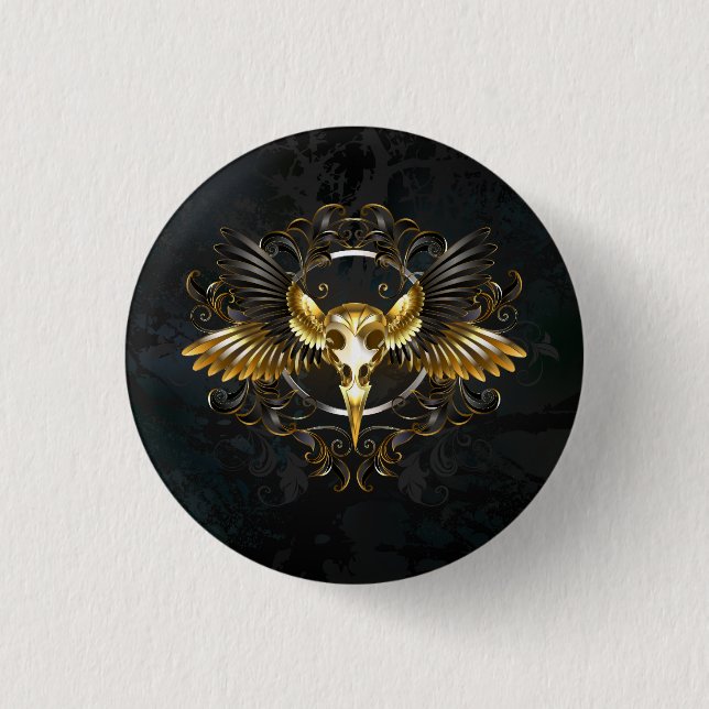 Golden Bird Skull on Black background 3 Cm Round Badge (Front)
