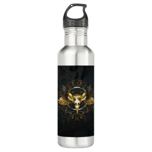 Golden Bird Skull on Black background 710 Ml Water Bottle