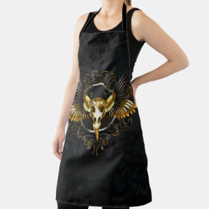 Golden Bird Skull on Black background Apron