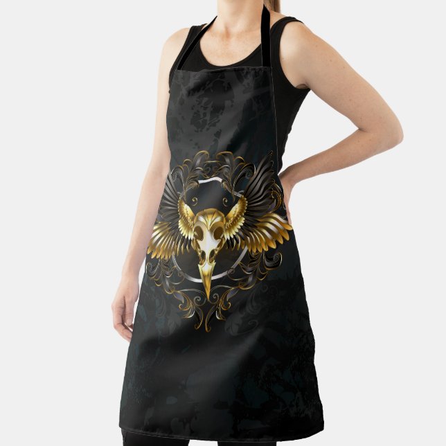 Golden Bird Skull on Black background Apron (Insitu)