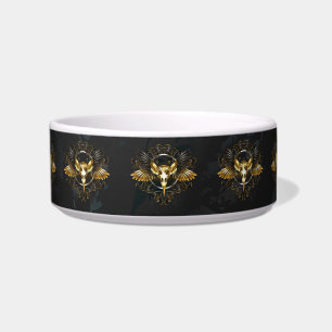 Golden Bird Skull on Black background Bowl