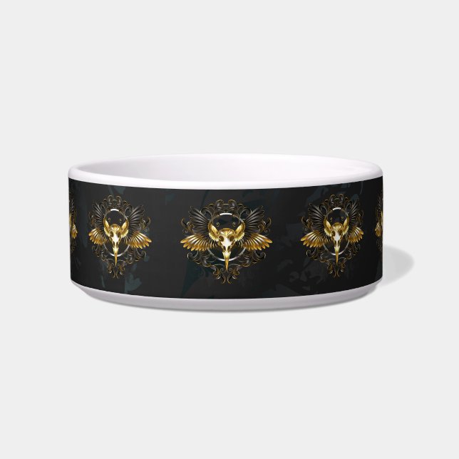 Golden Bird Skull on Black background Bowl (Front)