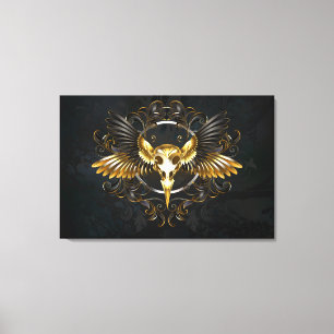 Golden Bird Skull on Black background Canvas Print