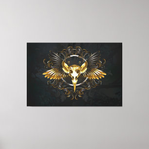 Golden Bird Skull on Black background Canvas Print