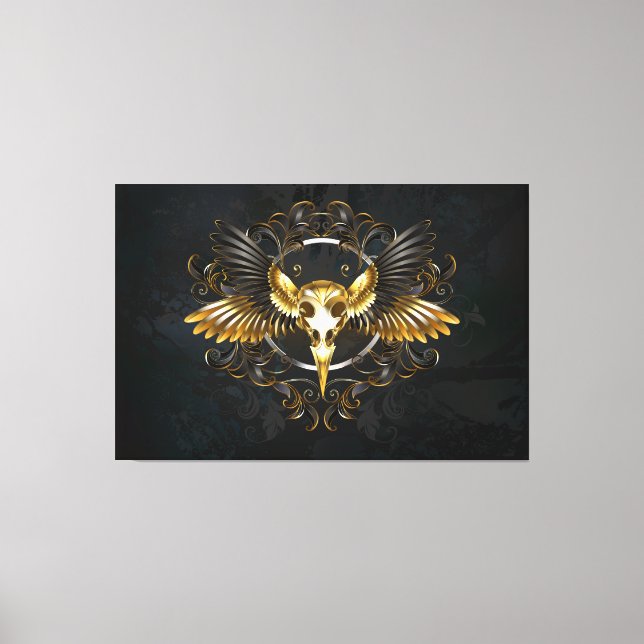 Golden Bird Skull on Black background Canvas Print (Front)