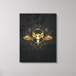 Golden Bird Skull on Black background Canvas Print