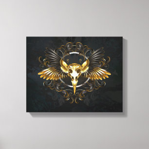 Golden Bird Skull on Black background Canvas Print