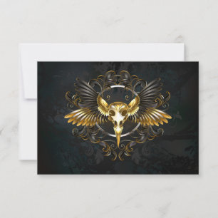 Golden Bird Skull on Black background Card