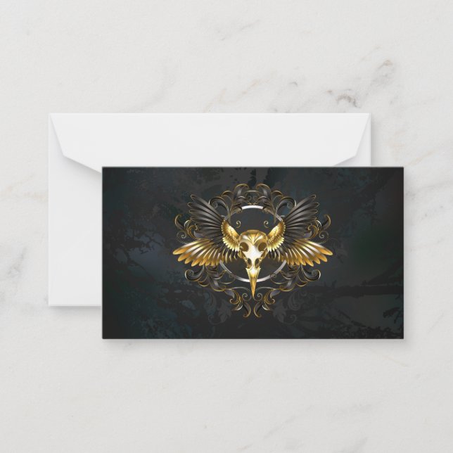 Golden Bird Skull on Black background Card (Front)