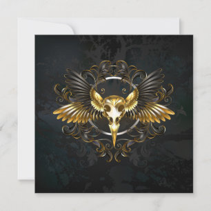 Golden Bird Skull on Black background Card
