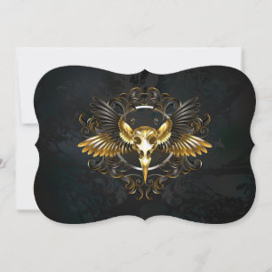Golden Bird Skull on Black background Card