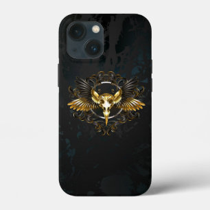 Golden Bird Skull on Black background iPhone 13 Mini Case