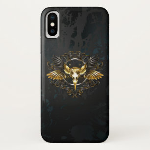 Golden Bird Skull on Black background iPhone X Case