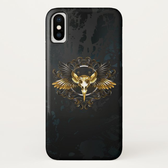 Golden Bird Skull on Black background Case-Mate iPhone Case (Back)
