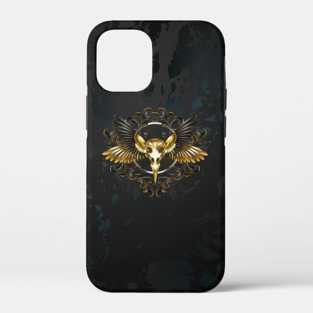 Golden Bird Skull on Black background Case-Mate iPhone Case (Back)