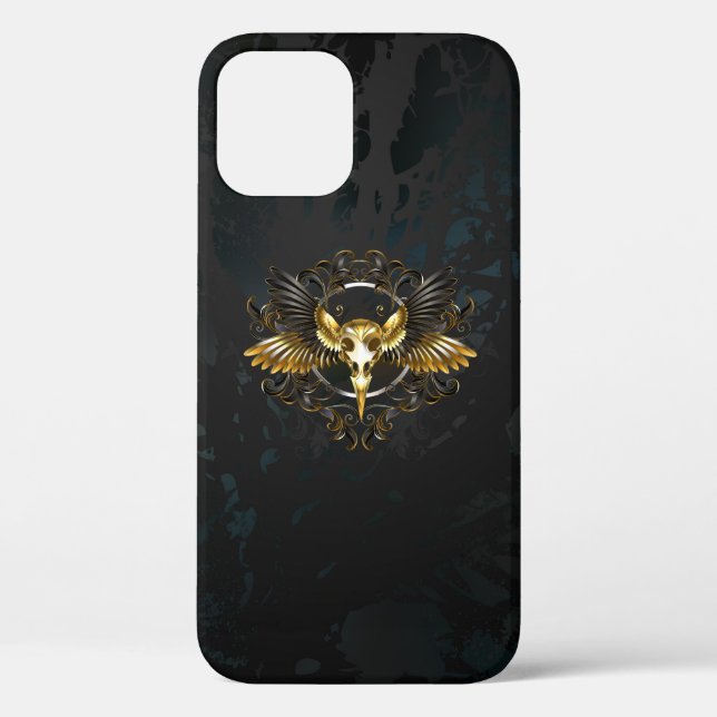 Golden Bird Skull on Black background Case-Mate iPhone Case (Back)