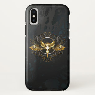 Golden Bird Skull on Black background iPhone X Case