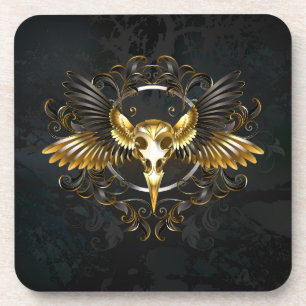 Golden Bird Skull on Black background Coaster