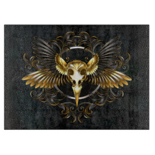 Golden Bird Skull on Black background Cutting Board