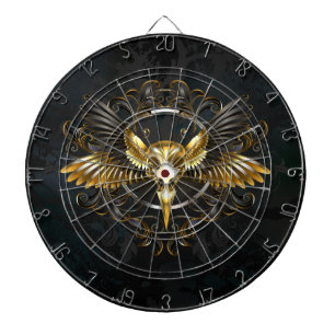 Golden Bird Skull on Black background Dartboard