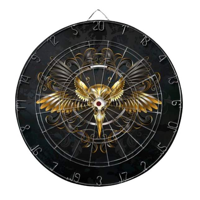 Golden Bird Skull on Black background Dartboard (Front)