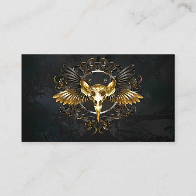 Golden Bird Skull on Black background Discount Card (Front)
