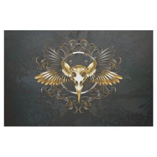Golden Bird Skull on Black background Fabric