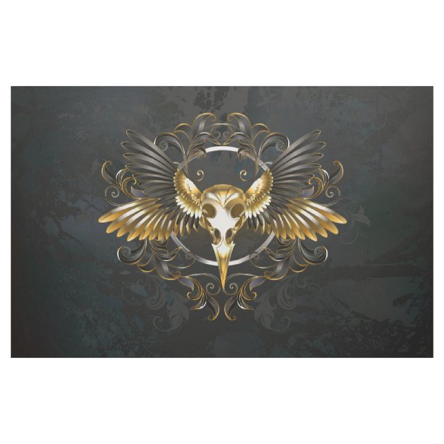 Golden Bird Skull on Black background Fabric (Yard)