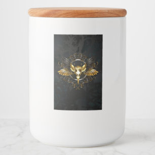 Golden Bird Skull on Black background Food Label