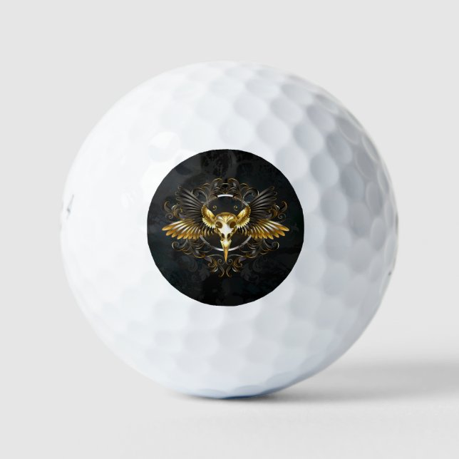 Golden Bird Skull on Black background Golf Balls (Front)