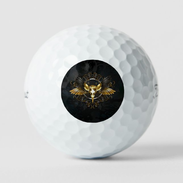 Golden Bird Skull on Black background Golf Balls (Front)